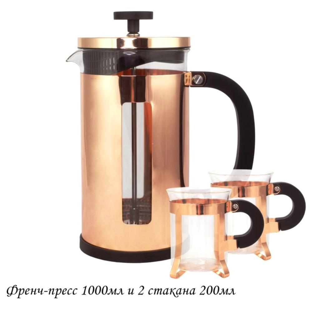 139-034 Френч-пресс 1000мл. и 2 стакана 200мл. в под.уп.(х12)Стекло 139-034 Френч-пресс 1000мл. и 2 стакана 200мл. в под.уп.(х12)Стекло