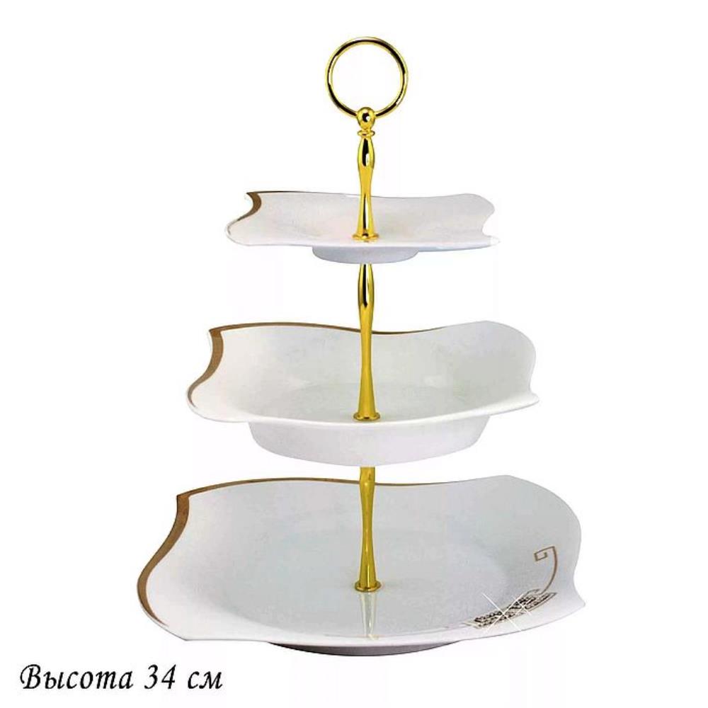 108-086 Трехъярусная этажерка в под.уп. GIVENCHI GOLD (х6) Фарфор