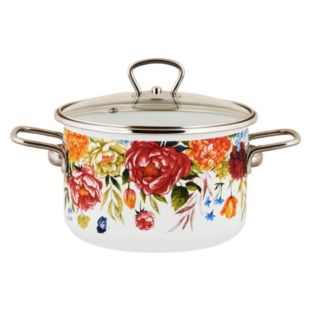 Кастрюля эмал цил Peonies 5,5л TM Appetite Кастрюля эмал цил Peonies 5,5л TM Appetite