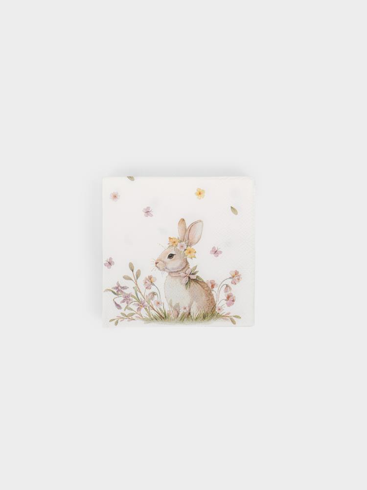 Салфетки бумажные, 21х21 см, 20 шт, квадратные, белые, Кролик с венком, Easter rabbit Салфетки бумажные, 21х21 см, 20 шт, квадратные, белые, Кролик с венком, Easter rabbit