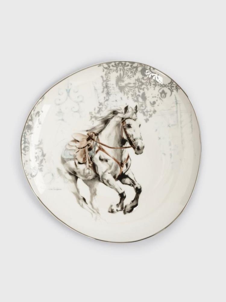 Тарелка закусочная, 21 см, фарфор N, белая, с серебристым кантом, Конь, White horse Тарелка закусочная, 21 см, фарфор N, белая, с серебристым кантом, Конь, White horse