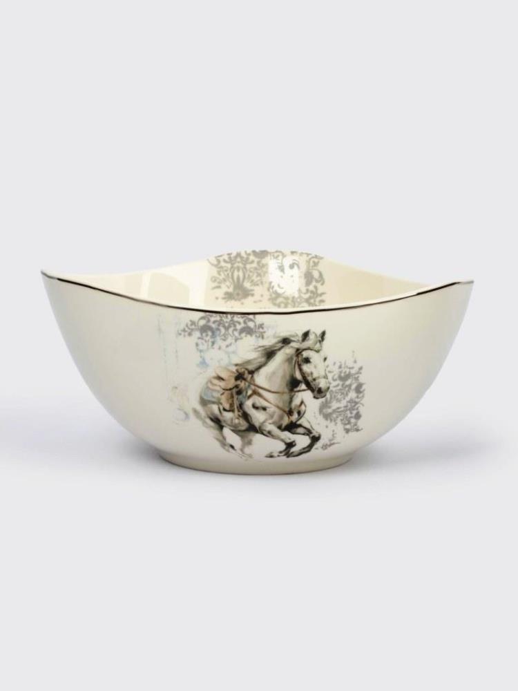 Салатник, 21х11 см, 1,8 л, фарфор N, белый, с серебристым кантом, Конь, White horse Салатник, 21х11 см, 1,8 л, фарфор N, белый, с серебристым кантом, Конь, White horse