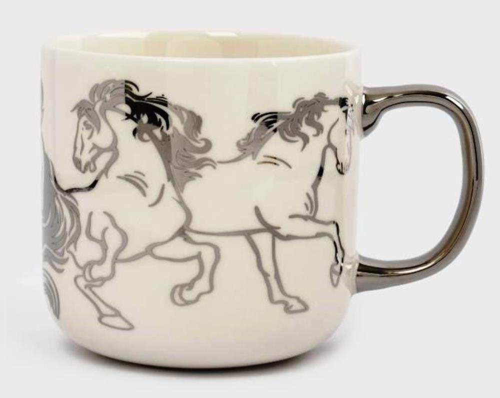 Кружка, 400 мл, фарфор N, бело-серебристая, Лошади, Horse Кружка, 400 мл, фарфор N, бело-серебристая, Лошади, Horse