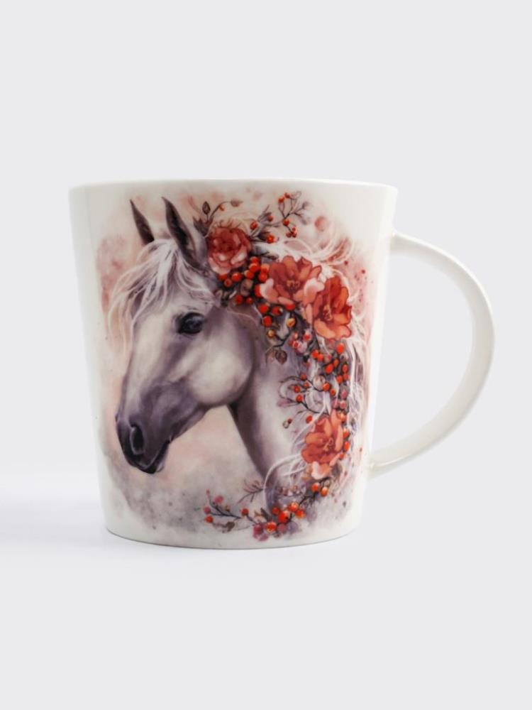 Кружка, 450 мл, фарфор F, белая, Лошадь с цветами, Horse Кружка, 450 мл, фарфор F, белая, Лошадь с цветами, Horse