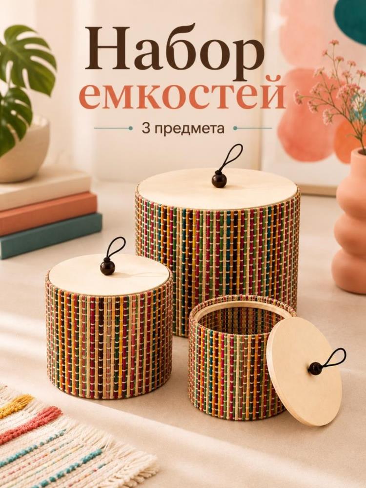 Набор емкостей д/хранения 3 пр. 15*15*13 см, 11,5*11,5*9,7 см, 7,8*7,8*7 см с крышками, круглые Набор емкостей д/хранения 3 пр. 15*15*13 см, 11,5*11,5*9,7 см, 7,8*7,8*7 см с крышками, круглые