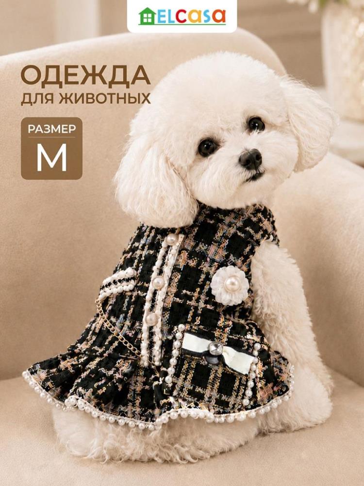 Одежда для животных-платье M, черный. клетка