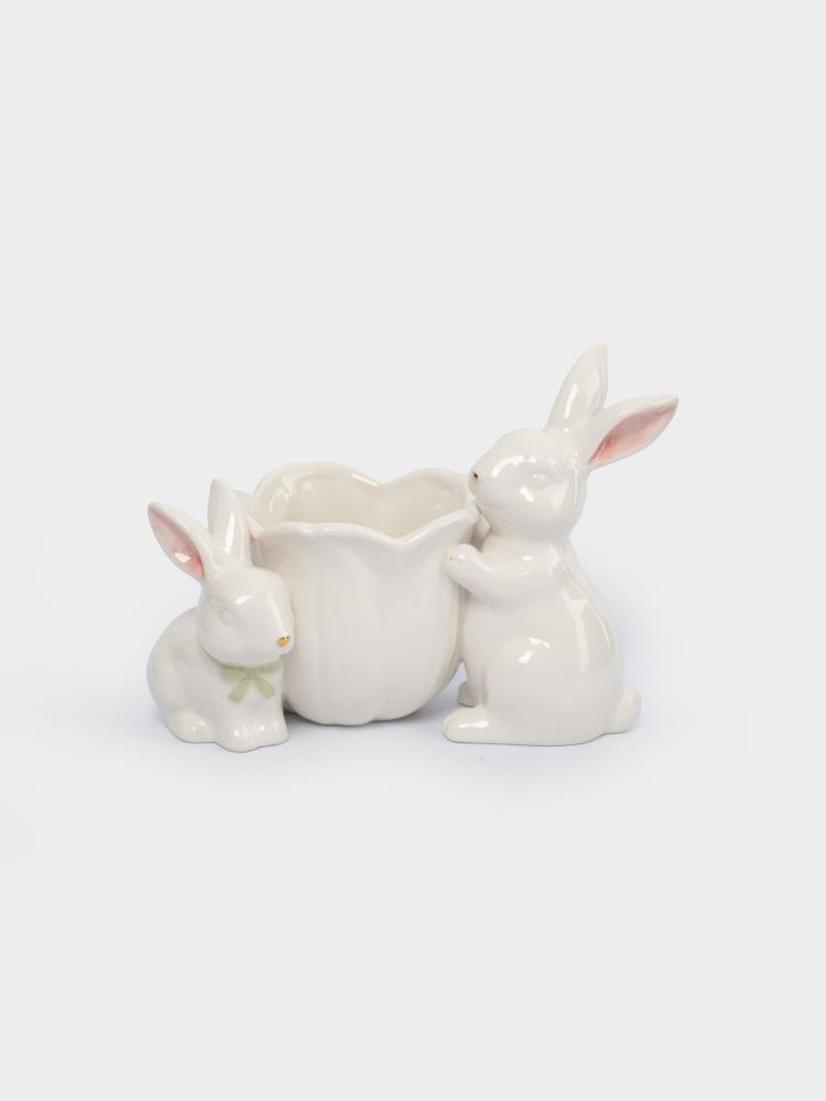 Конфетница, 19х15 см, керамика, молочно-золотистая, Кролики с цветком, White Rabbit Конфетница, 19х15 см, керамика, молочно-золотистая, Кролики с цветком, White Rabbit