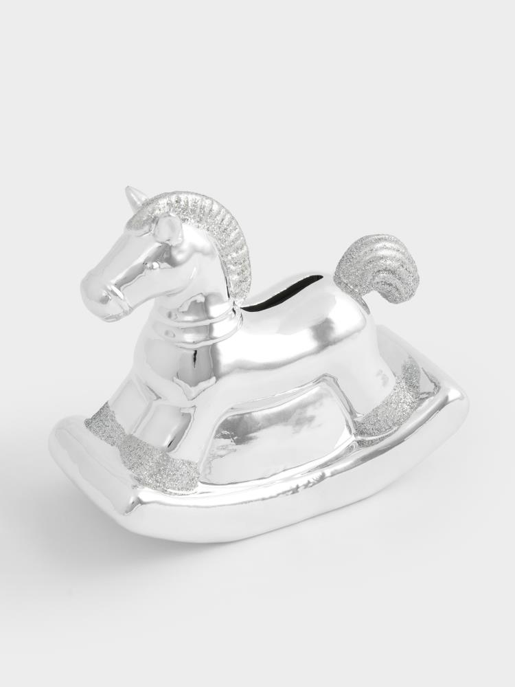 Копилка, 13 см, фарфор P, серебристая, Лошадка-качалка, Horse Копилка, 13 см, фарфор P, серебристая, Лошадка-качалка, Horse