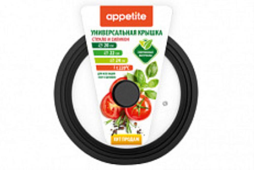 Крышка стекл силикон обод/кн универ 20,22,24см чер TM Appetite Крышка стекл силикон обод/кн универ 20,22,24см чер TM Appetite