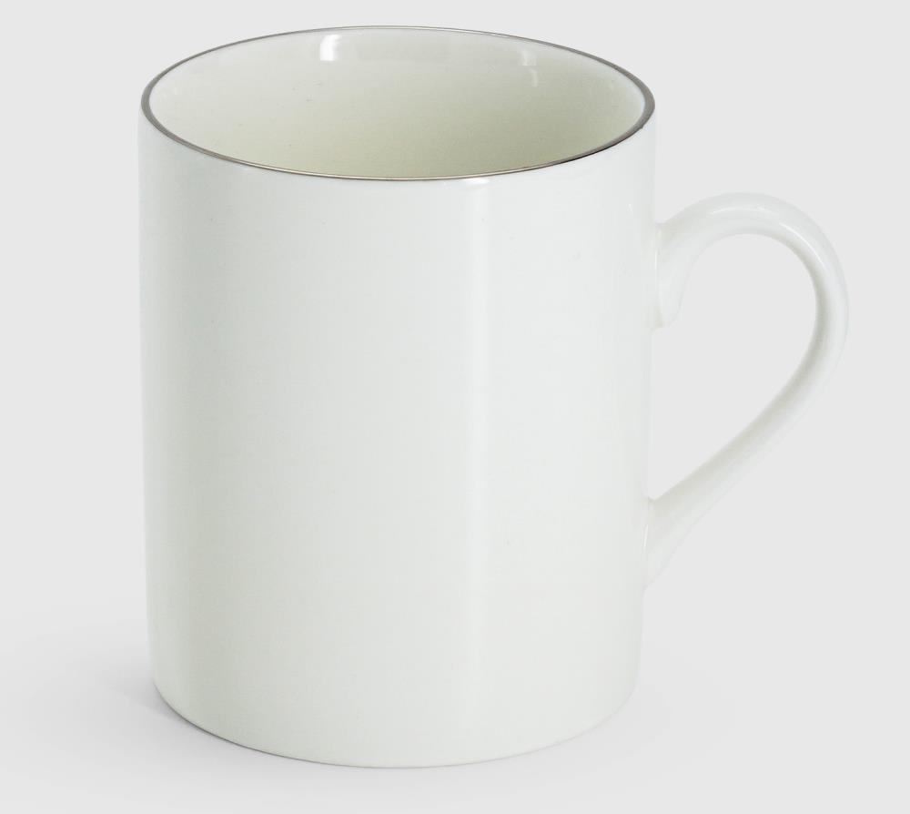 Кружка, 300 мл, фарфор P, белая, с серебристым кантом, White Platinum Кружка, 300 мл, фарфор P, белая, с серебристым кантом, White Platinum