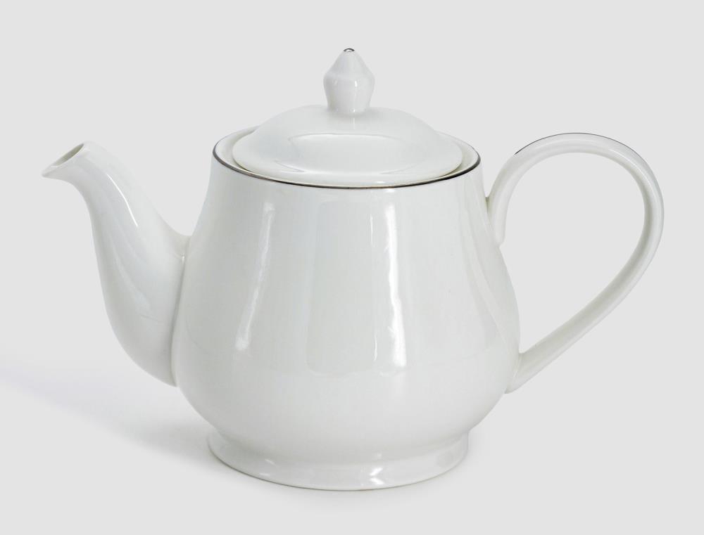 Чайник заварочный, 1 л, фарфор P, белый, с серебристым кантом, White Platinum Чайник заварочный, 1 л, фарфор P, белый, с серебристым кантом, White Platinum