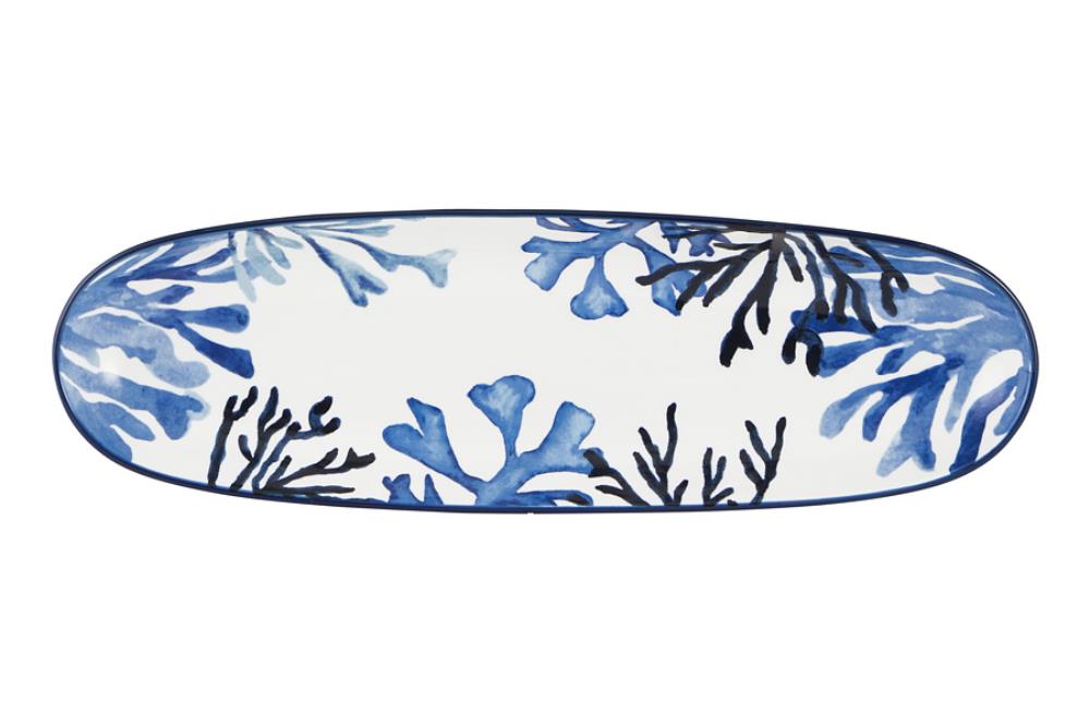 Блюдо, 40х12,5 см, керамика К, белое, овальное, Синие кораллы, Blue Coral Блюдо, 40х12,5 см, керамика К, белое, овальное, Синие кораллы, Blue Coral