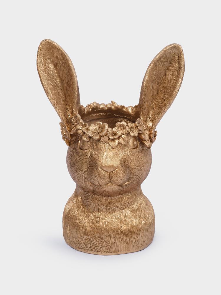 Ваза декоративная, 31 см, полирезин, золотистая, Кролик в венке, Rabbit Ваза декоративная, 31 см, полирезин, золотистая, Кролик в венке, Rabbit