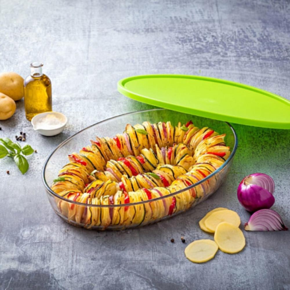 COOK&STORE XL Форма для запекания и выпечки с крышкой зеленая 3л 35х24х6см овальная кратно 6