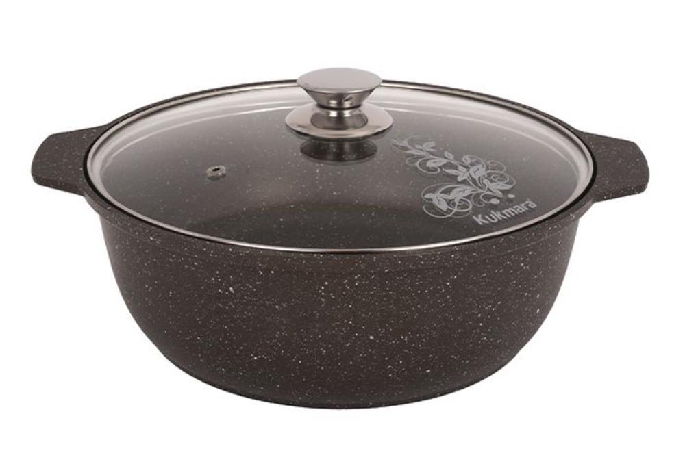 Кофейный мрамор Кастрюля-жаровня а/пр литая 4,0л стекл/кр ТМ KUKMARA