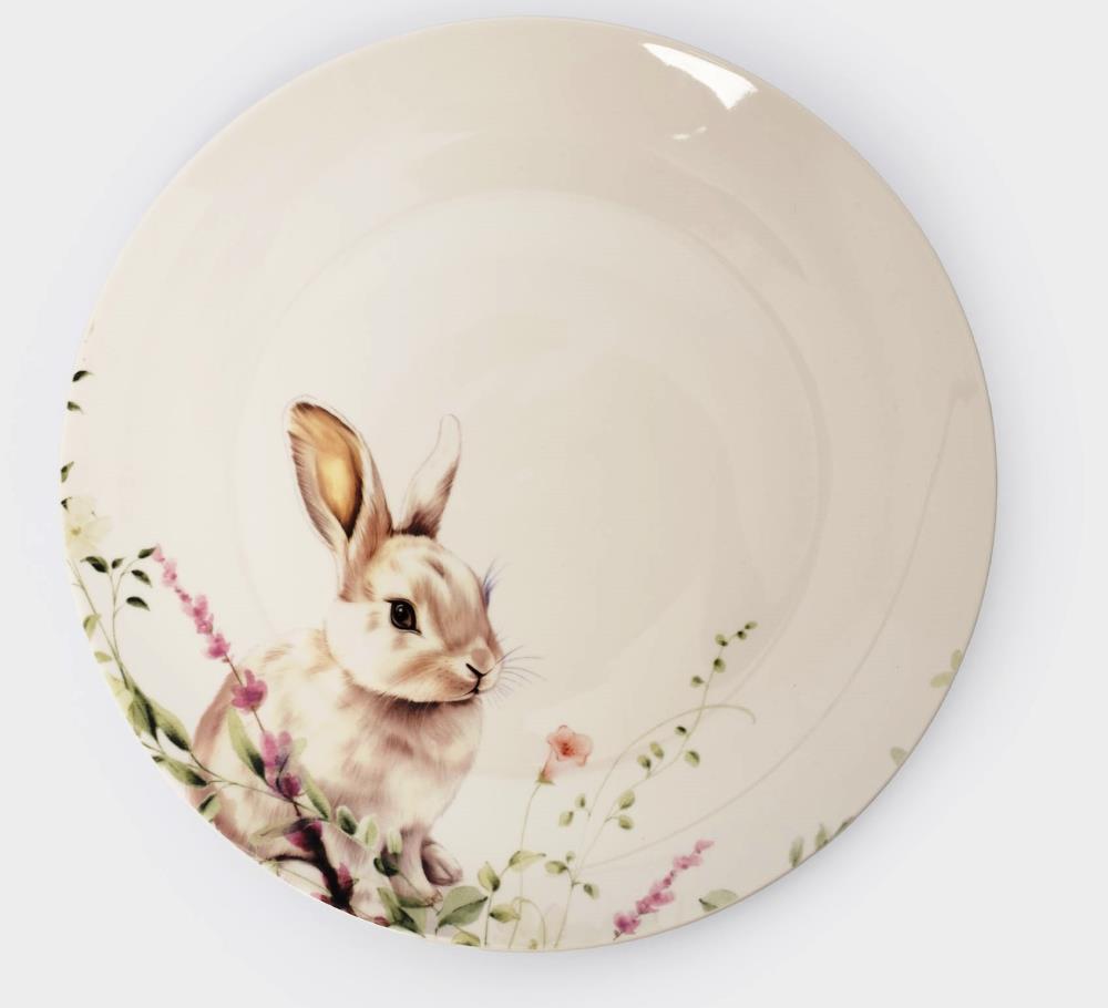 Тарелка обеденная, 27 см, фарфор N, белая, Кролик в цветах, Bunny Тарелка обеденная, 27 см, фарфор N, белая, Кролик в цветах, Bunny