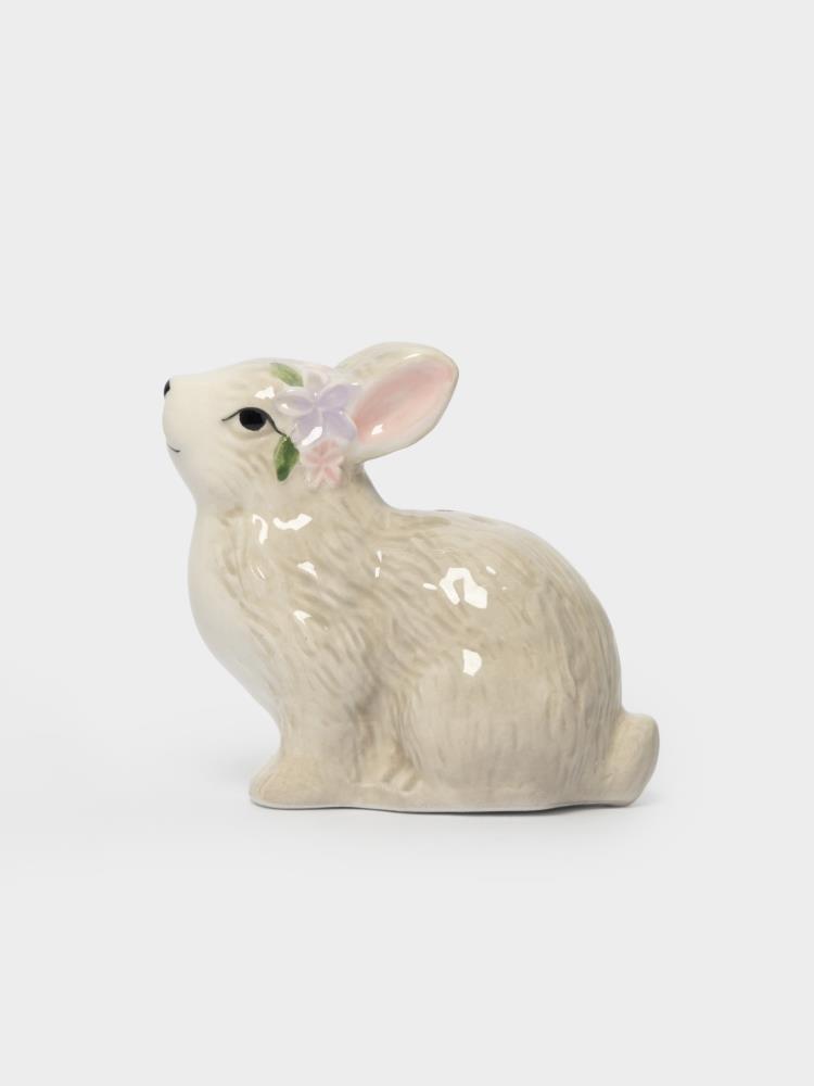 Емкость для соли или перца, 8 см, керамика, серая, Кролик с цветами, Brown Rabbit Емкость для соли или перца, 8 см, керамика, серая, Кролик с цветами, Brown Rabbit