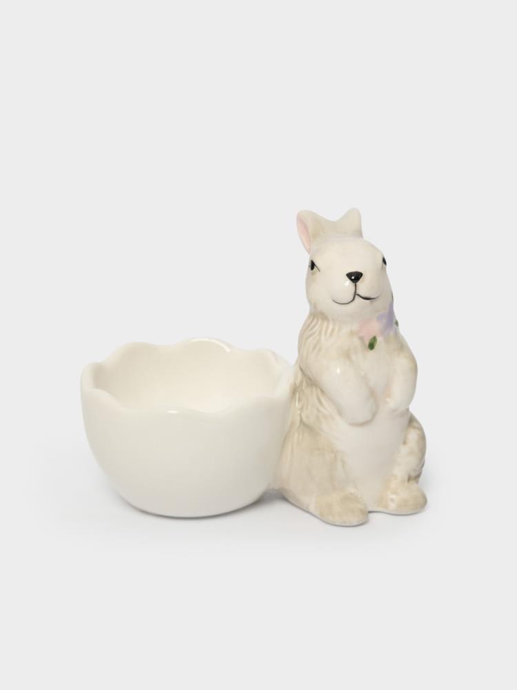Подставка для яйца, 8 см, керамика, серая, Кролик с цветами, Brown Rabbit Подставка для яйца, 8 см, керамика, серая, Кролик с цветами, Brown Rabbit