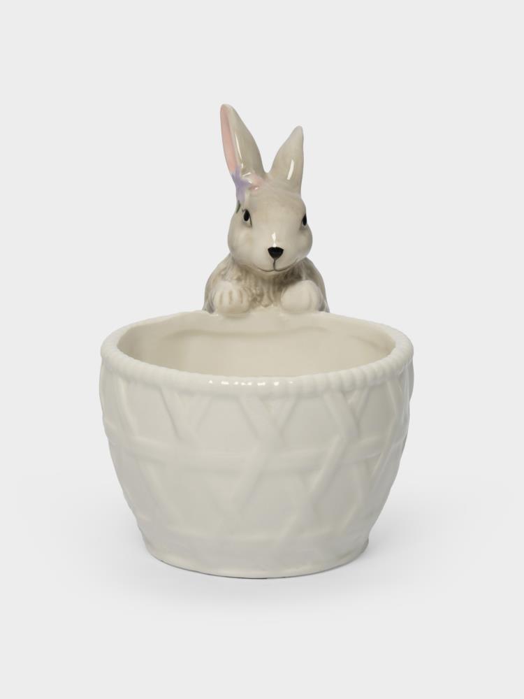 Конфетница, 12х16 см, керамика, молочно-серая, Кролик с корзинкой, Brown Rabbit Конфетница, 12х16 см, керамика, молочно-серая, Кролик с корзинкой, Brown Rabbit