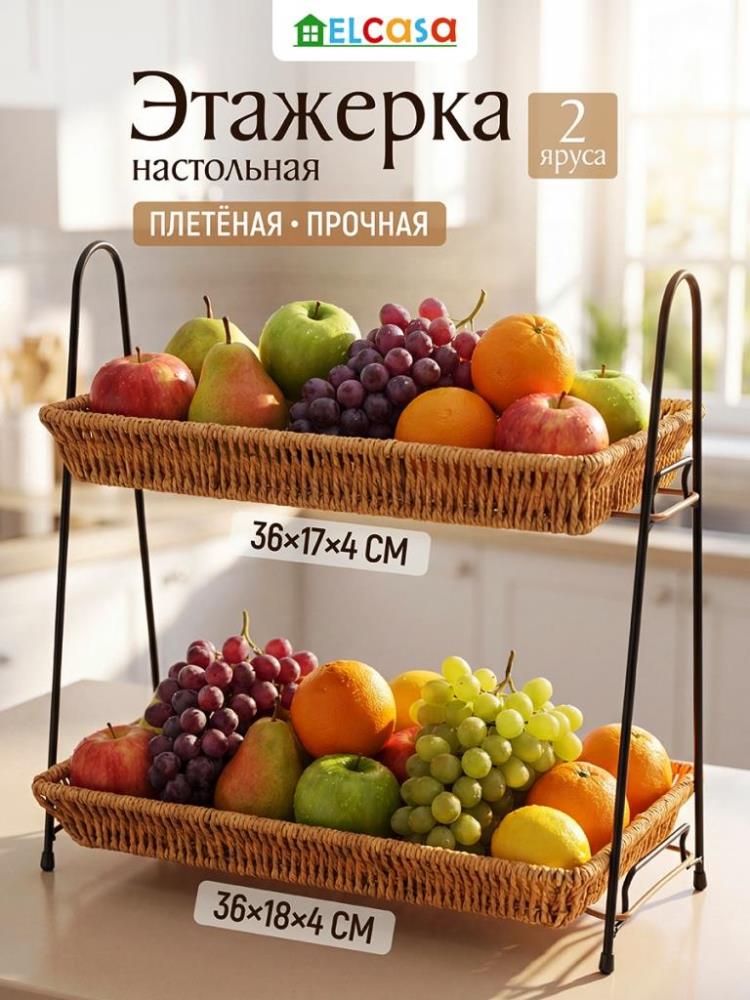 Этажерка настольная двухъярусная плетеная 36*18,5*35,5 см, с металлическими ножками Этажерка настольная двухъярусная плетеная 36*18,5*35,5 см, с металлическими ножками