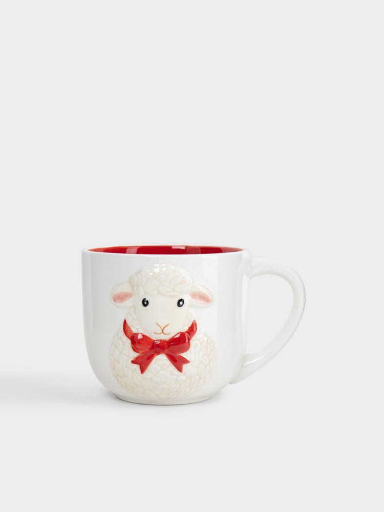Кружка, 430 мл, керамика D, молочно-красная, Овечка в шарфе, Bright sheep Кружка, 430 мл, керамика D, молочно-красная, Овечка в шарфе, Bright sheep