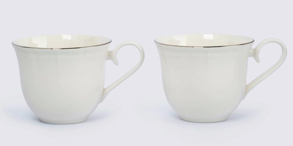 Кружка, 350 мл, 2 шт, фарфор F, белая, с серебристым кантом, Dynasty Кружка, 350 мл, 2 шт, фарфор F, белая, с серебристым кантом, Dynasty