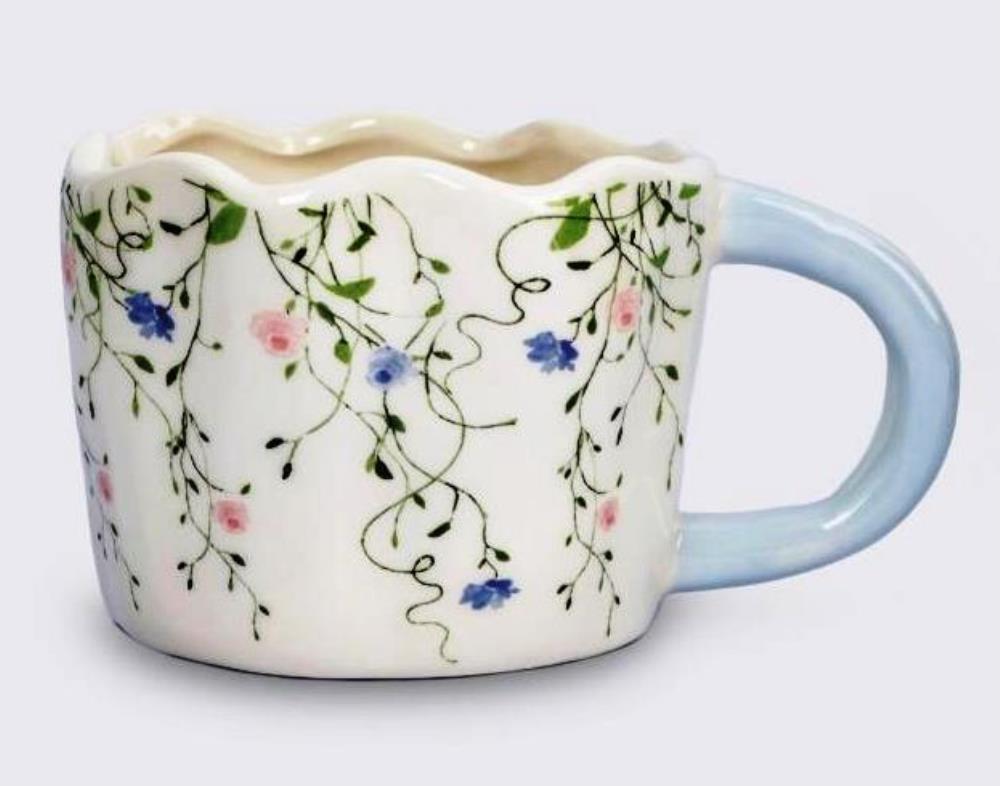 Кружка, 460 мл, керамика, молочно-голубая, Цветы, Mint flowers Кружка, 460 мл, керамика, молочно-голубая, Цветы, Mint flowers