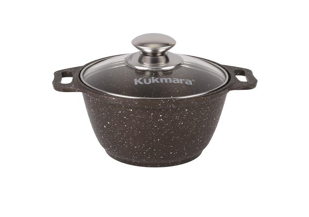 Кофейный мрамор Кастрюля а/пр литая 1,0л стекл/кр ТМ KUKMARA