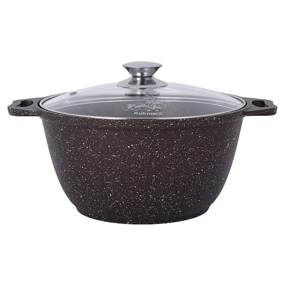 Кофейный мрамор Кастрюля а/пр литая 4,0л стекл/кр ТМ KUKMARA