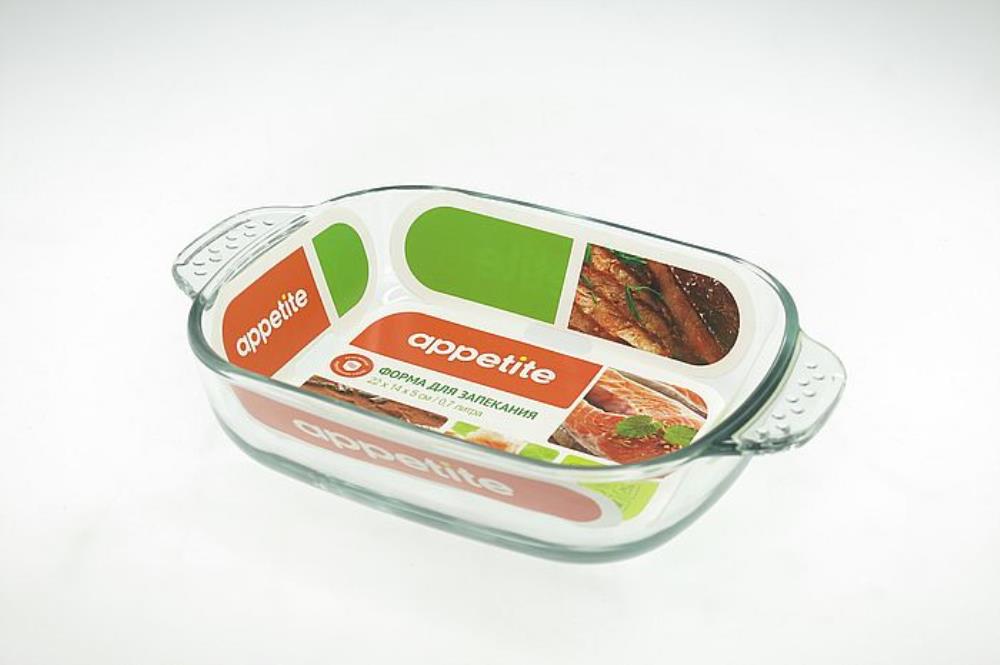 Форма стекл прям 22x14x5см/0,7л с руч ТМ Appetite Форма стекл прям 22x14x5см/0,7л с руч ТМ Appetite