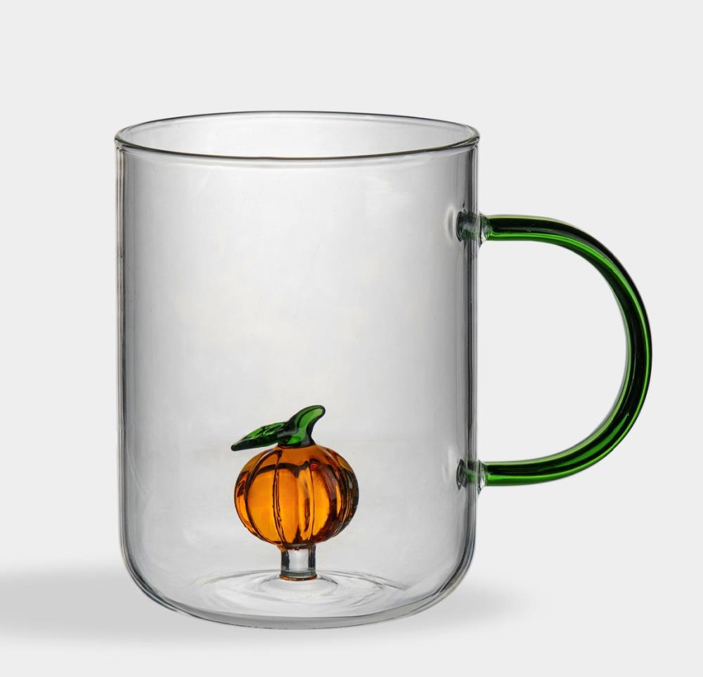 Кружка, 450 мл, стекло Б, зеленая ручка, Тыква, Bright pumpkin Кружка, 450 мл, стекло Б, зеленая ручка, Тыква, Bright pumpkin
