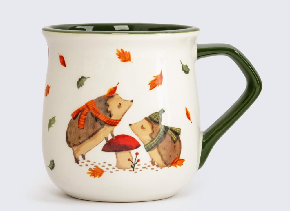 Кружка, 400 мл, керамика D, бело-зеленая, Ежи у гриба, Autumn friends Кружка, 400 мл, керамика D, бело-зеленая, Ежи у гриба, Autumn friends