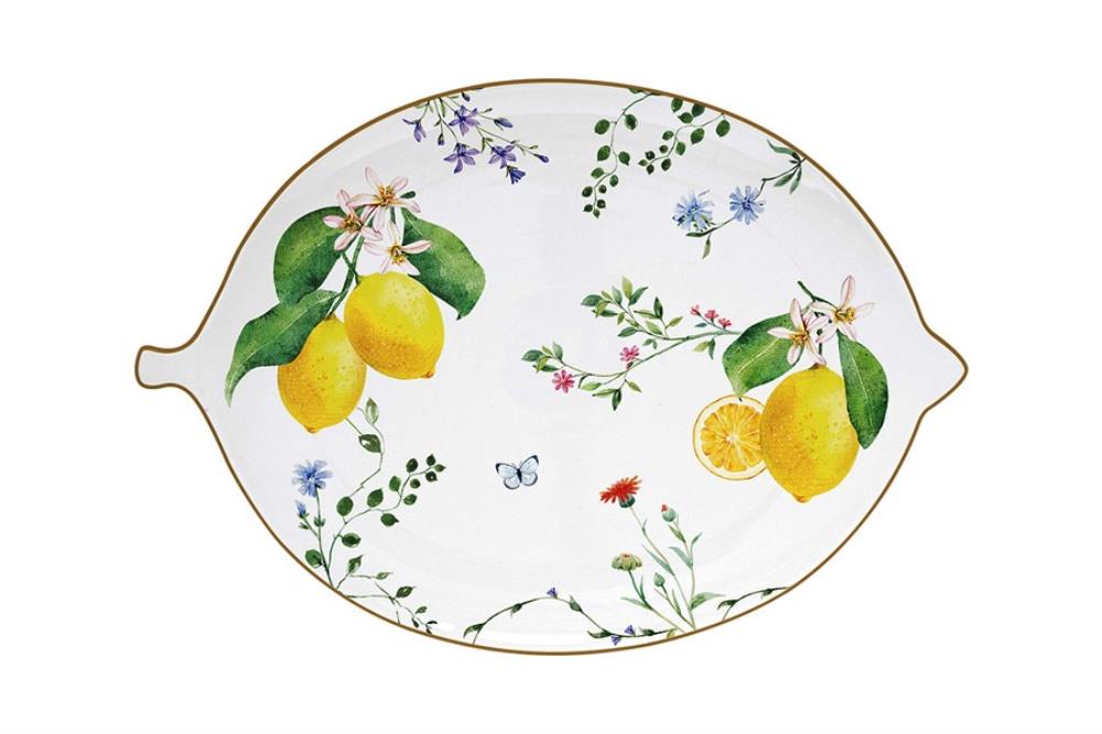 Блюдо, 25х18 см, фарфор P, овальное, белое, Цветы и лимоны, Fleurs et Citrons Блюдо, 25х18 см, фарфор P, овальное, белое, Цветы и лимоны, Fleurs et Citrons