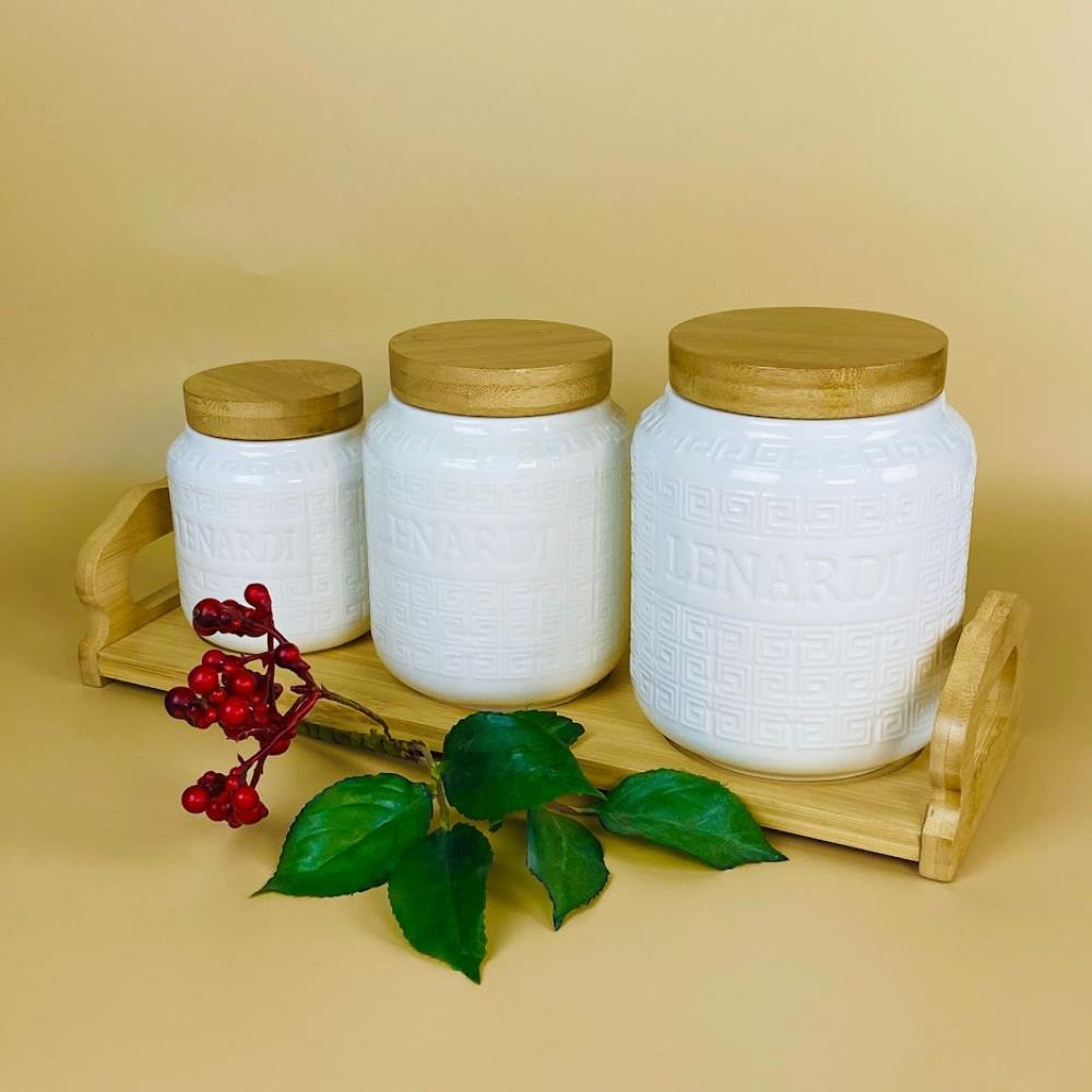 140-132 Набор из 3 банок1000/600/360мл. на подставке BAMBOO в под.уп.(х8)Фарфор