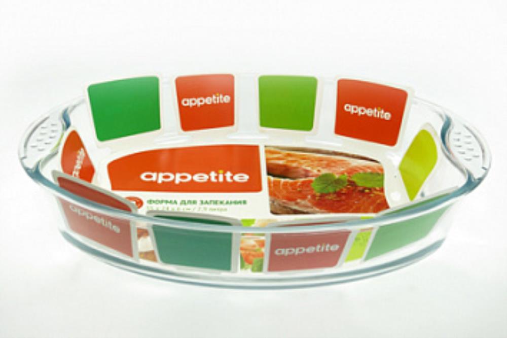 Форма стекл овал 39x27x6см/3,9л с руч ТМ Appetite Форма стекл овал 39x27x6см/3,9л с руч ТМ Appetite