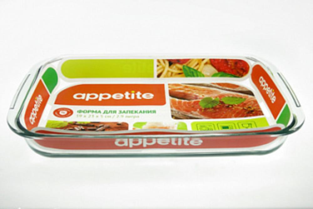 Форма стекл прям 41х26х6см/3,9л с руч ТМ Appetite Форма стекл прям 41х26х6см/3,9л с руч ТМ Appetite