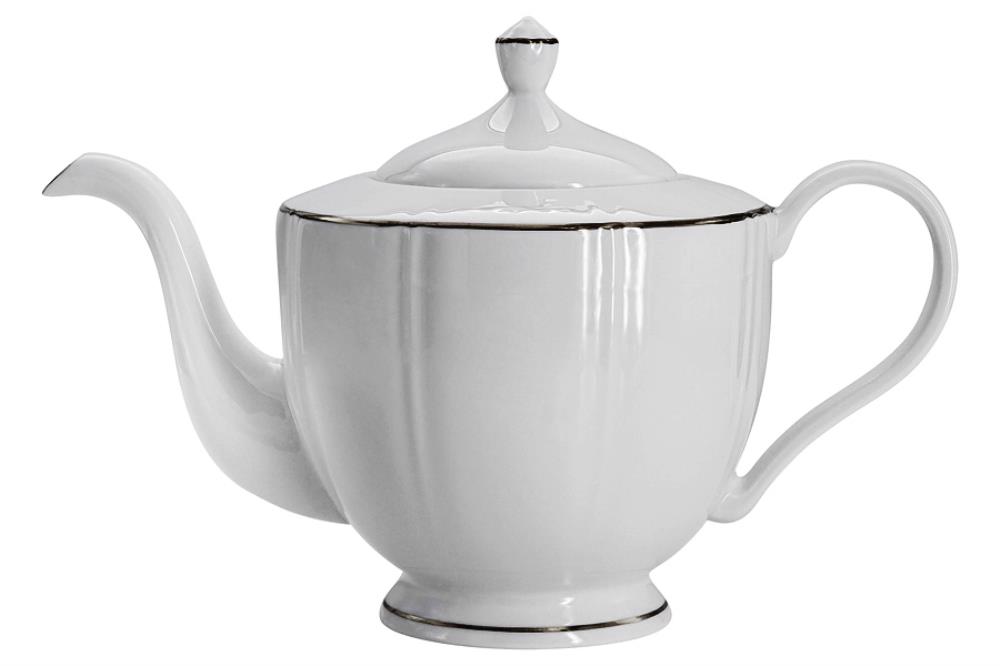 Чайник заварочный, 1,1 л, фарфор F, белый, с серебристым кантом, Lotus silver Чайник заварочный, 1,1 л, фарфор F, белый, с серебристым кантом, Lotus silver