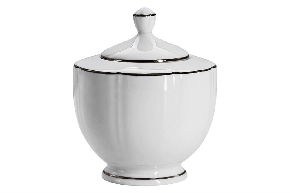 Сахарница, 10,5 см, 250 мл, фарфор F, белая, с серебристым кантом, Lotus silver Сахарница, 10,5 см, 250 мл, фарфор F, белая, с серебристым кантом, Lotus silver