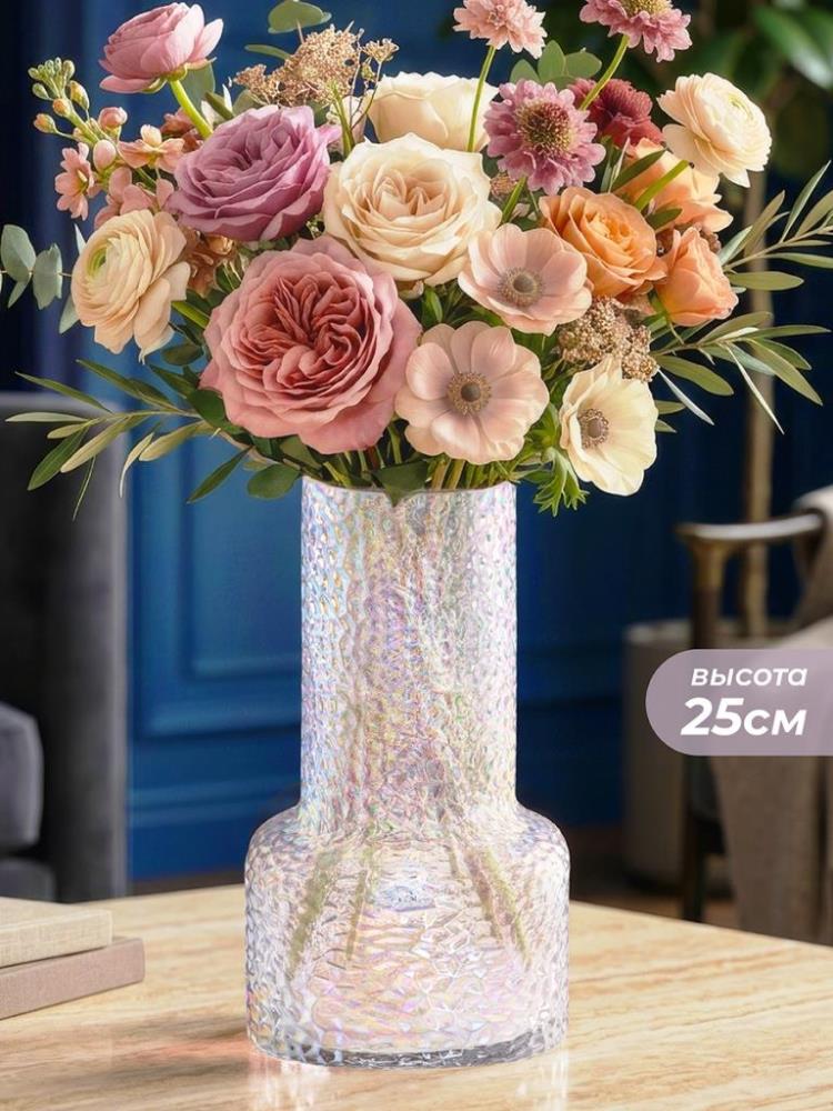 Ваза 15*15*25 см 2,2 л, белый/перламутровый, стекло Ваза 15*15*25 см 2,2 л, белый/перламутровый, стекло