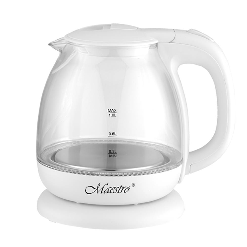 MR-055-WHITE Эл.чайники стекло 1л (диск.) Maestro MR-055-WHITE Эл.чайники стекло 1л (диск.) Maestro