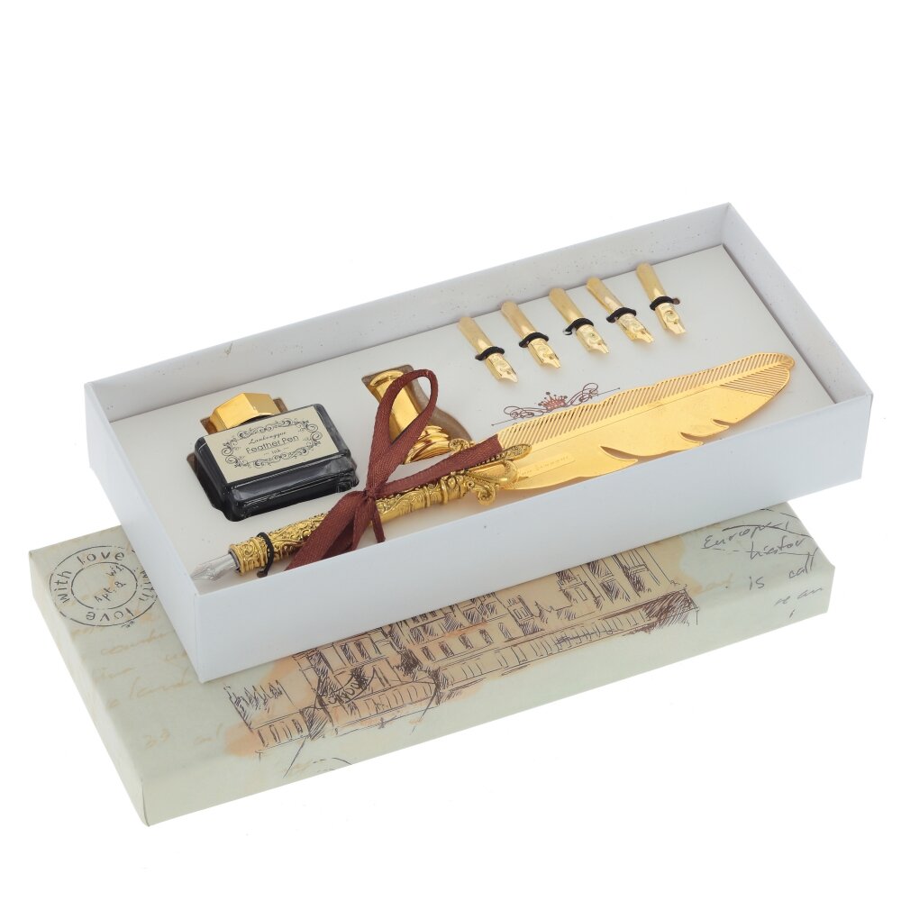Набор подарочный: ручка перьевая, чернильница, держатель, 5 наконечников, L22 W10 H4 см